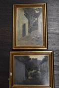 I Parkinson, (19th/20th century), two oil paintings, heritage village scenes, one signed, 36 x 23cm,