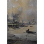 H Allport, (19th century), a watercolour, river wharf, signed and dated 1889, 45 x 30cm, modern