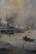 H Allport, (19th century), a watercolour, river wharf, signed and dated 1889, 45 x 30cm, modern
