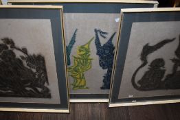 (20th century), three screen rubbings, Siamese, each, 56 x 50cm, mounted framed and glazed, 69 x