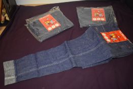 Three pairs of 1960s Telsalda jeans with turn up cuffs, 25 waist, 32 leg, all with original tags