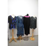 Two Frank Usher beaded tops and a black velvet dress, and a similarly styled beaded and sequinned