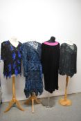 Two Frank Usher beaded tops and a black velvet dress, and a similarly styled beaded and sequinned