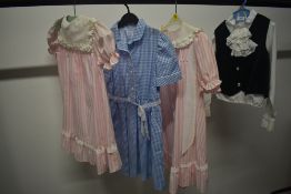 Two vintage 1970s candy striped girls St Michaels dresses a gingham dress and a blouse and