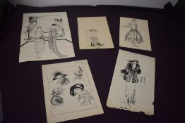 A lovely lot of 1930s pen and ink drawings, of fashion interest, local to Milnthorpe area ' D