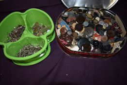 Two boxes of vintage buttons and fastenings.