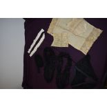 A collection of antique lace and edging in black, two collars and three modesty panels.