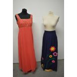 A 1960s pink Susan Small dress having sequins and beading to bodice and a 1960s maxi skirt with