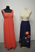 A 1960s pink Susan Small dress having sequins and beading to bodice and a 1960s maxi skirt with