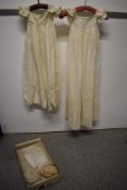 A selection of antique babies clothing including two beautiful lawn cotton bonnets with intricate