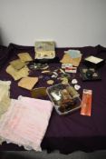 A selection of vintage items, to include costume jewellery, dress clips, buckles, hair clips and