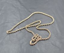 A 9ct gold rope-twist chain, finishing with sprung circular clasp, marked .375, 63cm long, 5.5grams