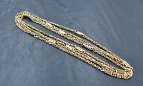 A 9ct gold muff chain, one link with applied '9C' tab, 76cm, 30.5grams