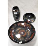 Three early 20th century pieces of Decoro pottery including vase, bowl and large fruit bowl.
