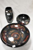 Three early 20th century pieces of Decoro pottery including vase, bowl and large fruit bowl.