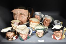 Ten series ware and character jugs, including Royal Doulton.