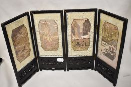 A early to mid 20th century decorative carved wooden miniature screen having paper lace background