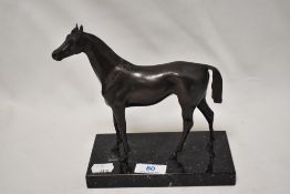A Capa Esculturas Claudio Coello, Madrid, cold cast bronze race horse on marble plinth.