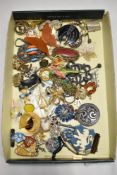 A collection of vintage brooches, including early plastic examples, Art Deco, semi precious stones