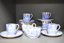 A quantity of Copelands china of fluted design, having blue and white transfer decoration of