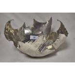 A Crister Wide art metal fruit bowl of naturalistic form, marked underside with C.Wide Kolmarden,