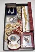 A mixed lot of vintage and modern costume jewellery, to include cufflinks, paste brooches, necklaces