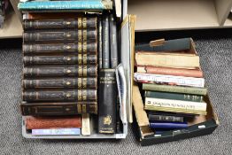 Two boxes of mixed interest books, including vintage pictorial knowledge volumes, modern recipe