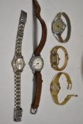 Five wrist watches including a ladies Ingersol, Rotary and Junghans