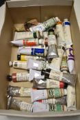 A box of artist's oil paints mostly by Rowney and Goya