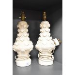 Two vintage Casa Pupo Spanish lamps in cream textured finish with raised flowers.