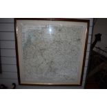 A framed historical map of Holland, Belgium, France and Germany , framed size approx. 85 x 85cm