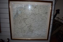 A framed historical map of Holland, Belgium, France and Germany , framed size approx. 85 x 85cm