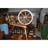 A traditional spinning wheel , stamped to base , Hodson, Woodturner, Stafford
