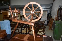 A traditional spinning wheel , stamped to base , Hodson, Woodturner, Stafford