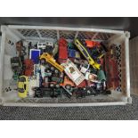 A box of playworn diecasts including Corgi, Dinky, Lesney etc