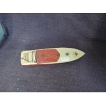A 1930's Hornby tinplate and clockwork 13' Swift Speedboat in red and cream