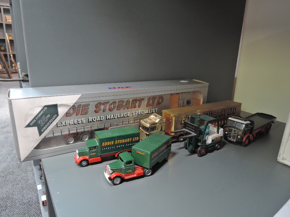 A Tekno 12/1995 1:50 scale diecast, DAF Eddie Stobart Articulated Wagon, boxed along with five Corgi