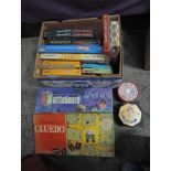 A box of vintage games including Ideal Battleboard, Spears Flying Hats and Coppit, Scrabble and
