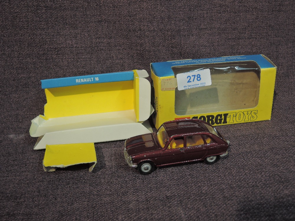 A Corgi diecast, 260 Renault 16 in metallic maroon with yellow interior, in original box on inner