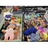 Two boxes of Russ and similar Troll Dolls, all clothed and most with tags