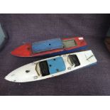 Two unnamed tinplate and clockwork Speed Boats, both 16' long