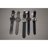 Five mens watches, mixed straps