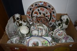 Two Mason's charger plates, a Copeland Spode 'Chinese Rose' part tea service, a mirrored pair of