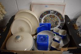 A quantity of Royal Doulton 'Desert Star' plates a platter, tureen and gravy boat and a blue Cube
