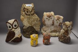 Six owl studies formed from small shells.