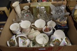 Four Royal Albert drinking glasses, a cut glass flower basket, a Royal Vale country garden part