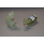 Two pale jade type stone carved figures of an Ox and a Monkey