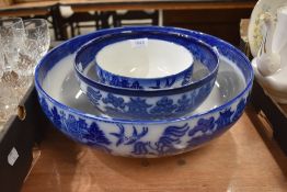 A set of Graduated blue and white ware ceramic bowls