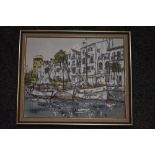 Bernard Dufour, (1922-2016), after, a texured print, harbour scene, signed, 37 x 45cm, canvas