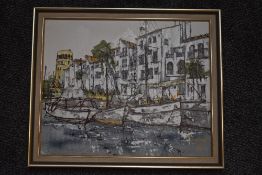 Bernard Dufour, (1922-2016), after, a texured print, harbour scene, signed, 37 x 45cm, canvas